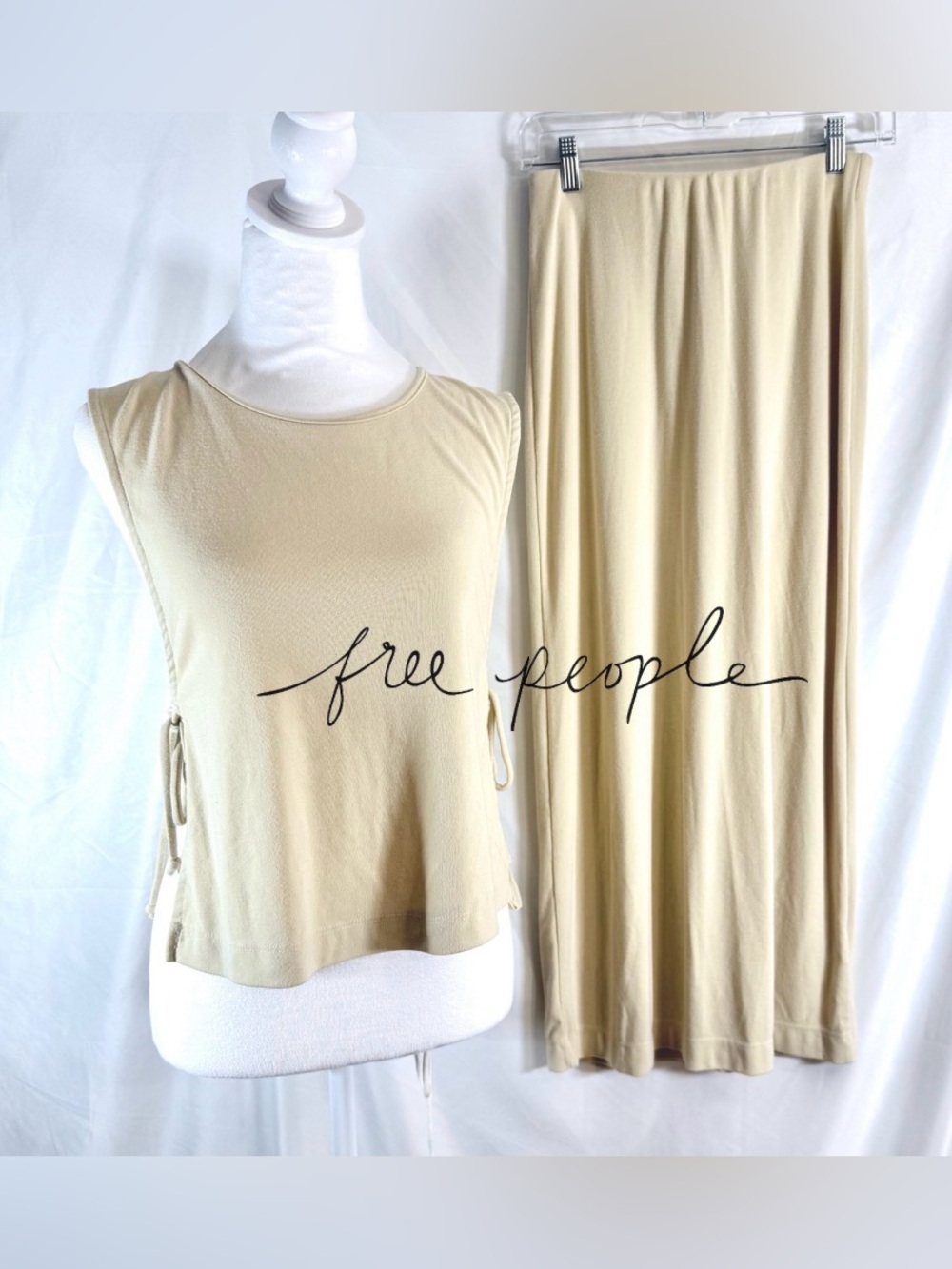 Free People Beach “Good Feels” Cream Tank Top And Maxi Skirt Set Size XS